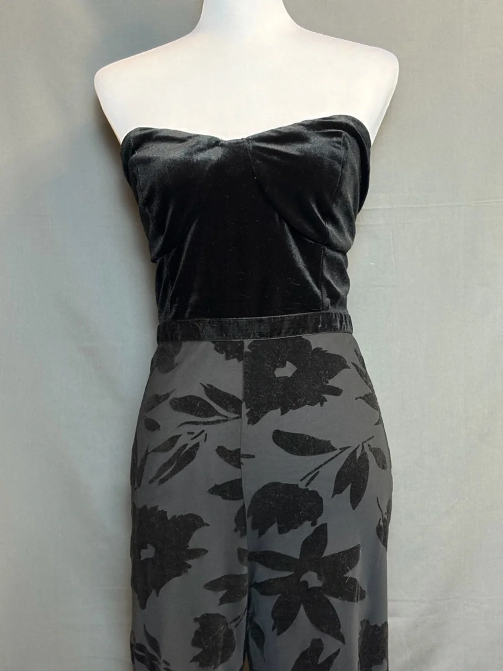 Lulus Love About It Black Velvet Burnout Strapless Jumpsuit Size XL